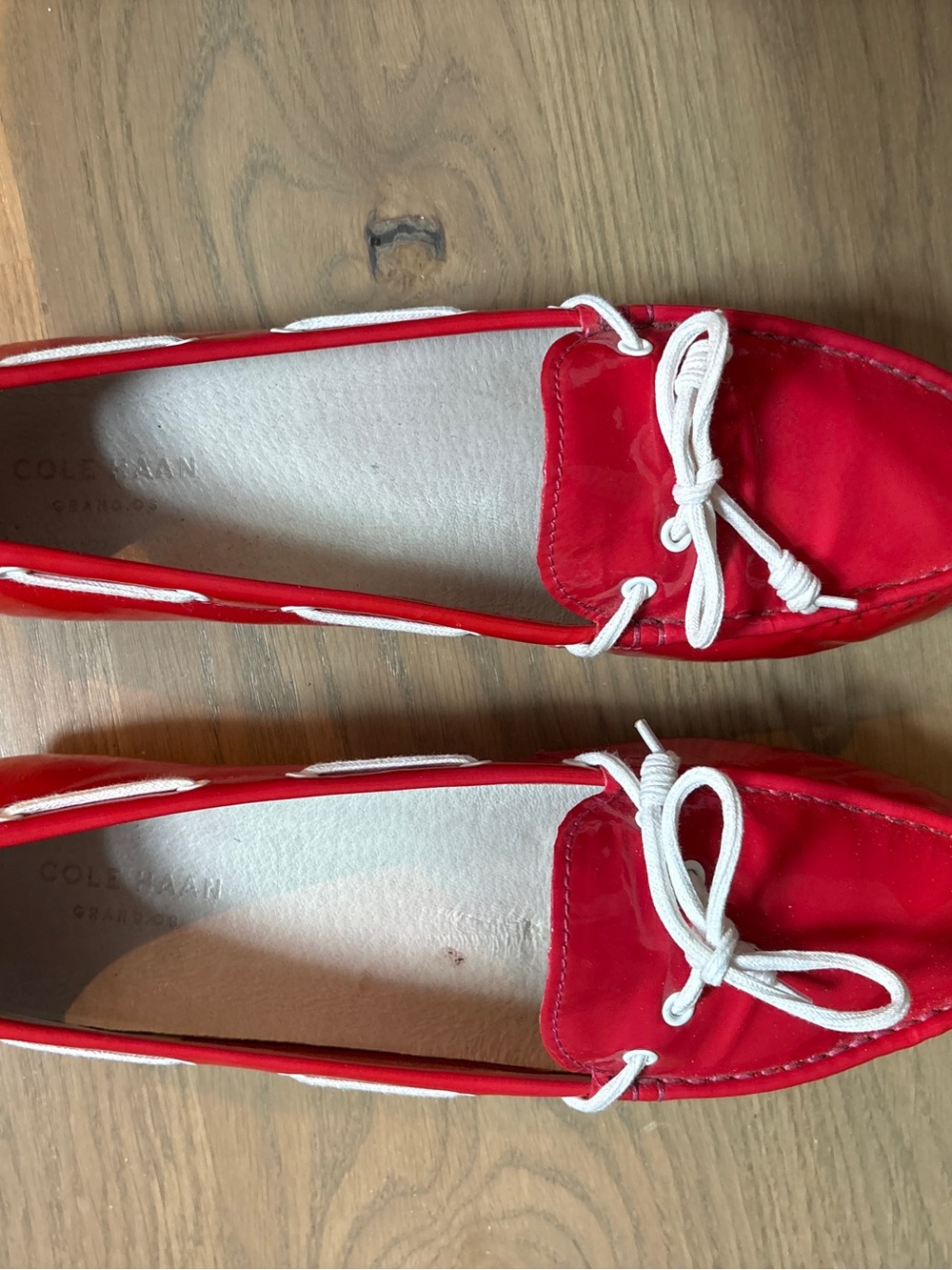 Cole Haan Red Leather Moccasin Loafers with White Trim